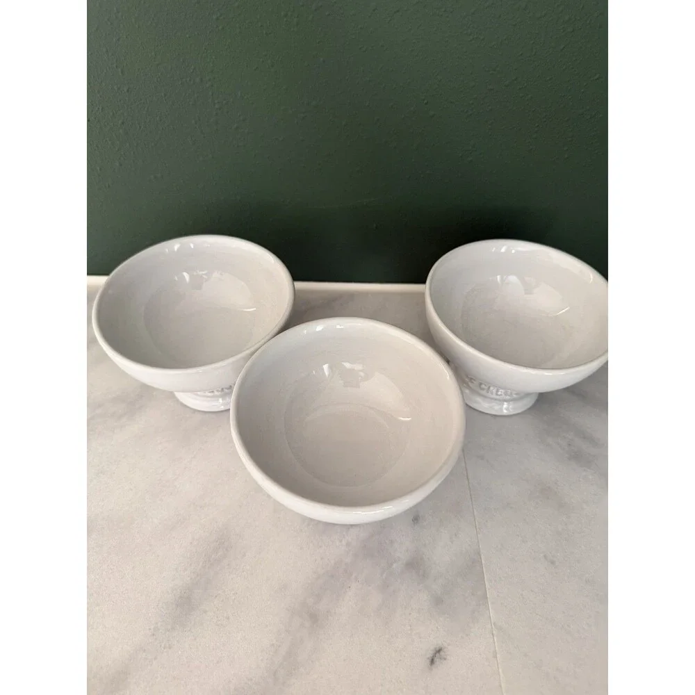 Set of 3 Le Creuset Footed Ice Cream Dishes Bowls - White